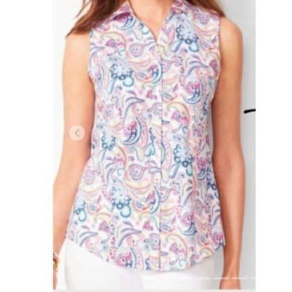 Talbots Womens Sleeveless no iron Button-Up Blouse Paisley Print size 16 - Picture 1 of 13